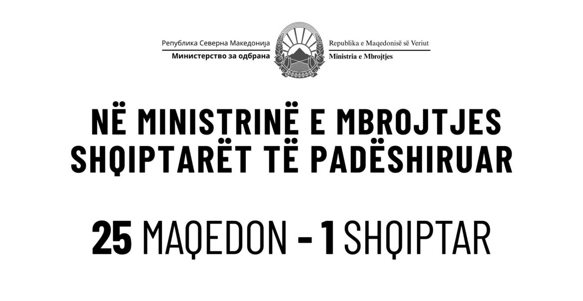 Alarmante: Shqiptarët sistematikisht po përjashtohen nga institucionet, në Ministrinë e Mbrojtjes, nga 26 të punësuar, rezultati është 25:1.